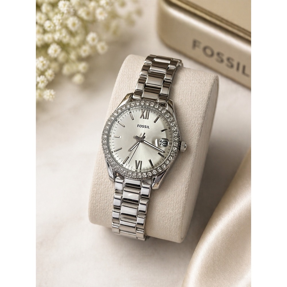 Fossil Scarlette Mini Silver Stainless Steel Crystal Bezel Watch ES4317 quartz‎